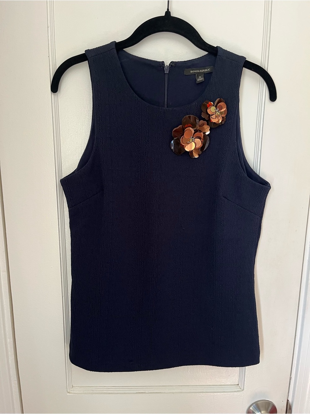 Banana Republic Navy Textured Tank with Floral Appliqué